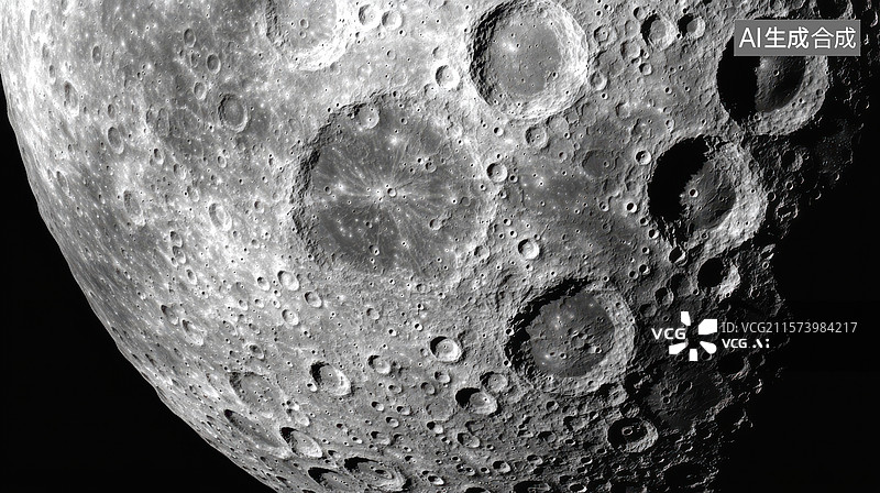 【AI数字艺术】月球表面的陨石坑特写图片素材