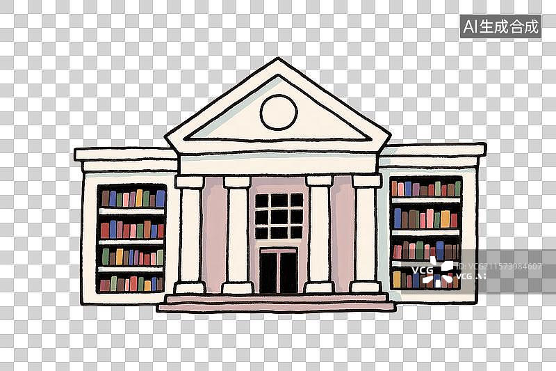 【AI数字艺术】绘本风格图书馆建筑插画图片素材