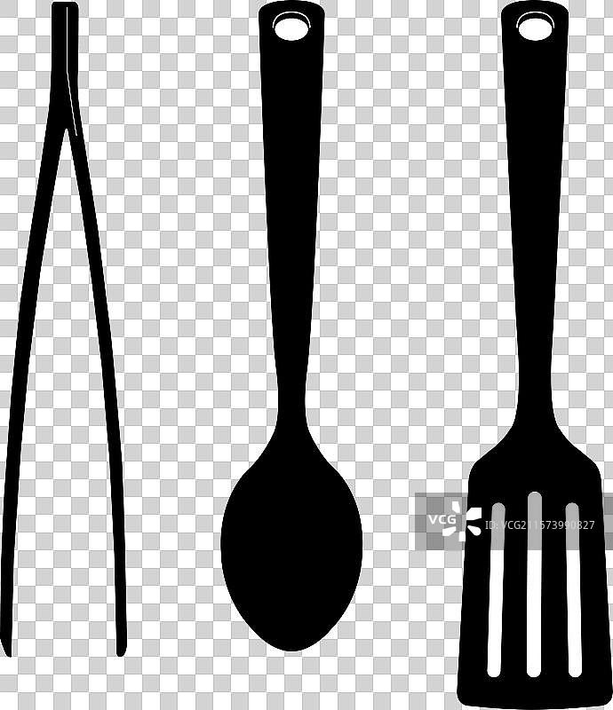 厨房用具套装，包括食品夹、大勺和其他工具图片素材