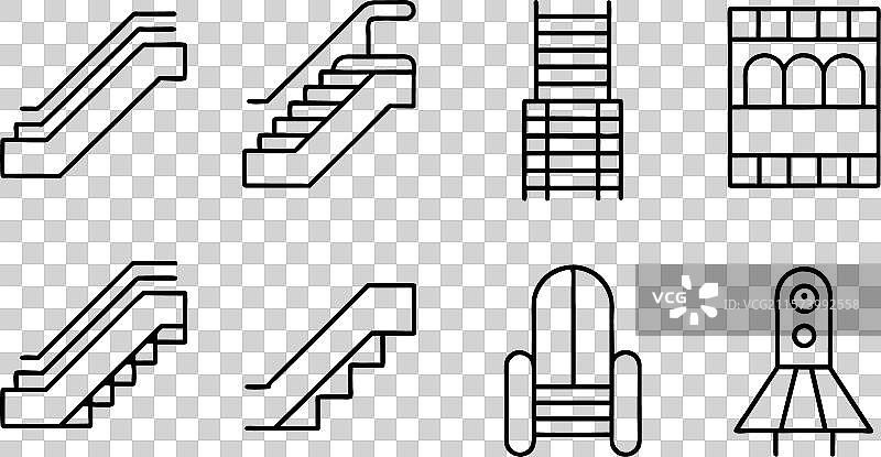 可编辑线条的上下楼梯和扶梯图片素材