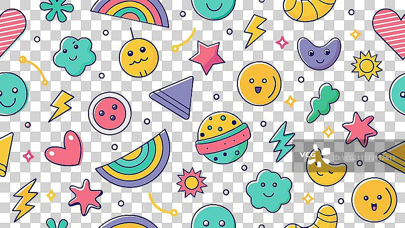 有趣的彩色线条涂鸦无缝图案创意图片素材