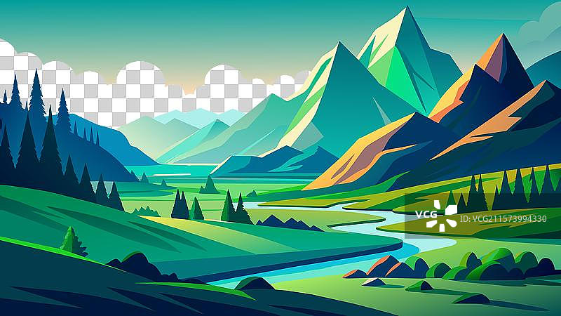 平坦的山地风景与绿色山脉图片素材