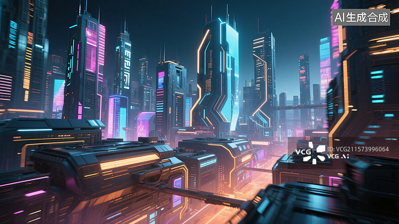 【AI数字艺术】未来都市之光图片素材