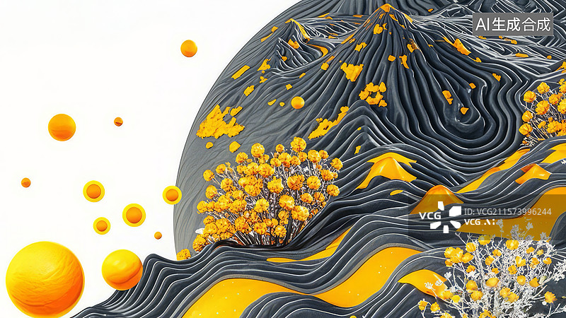 【AI数字艺术】抽象艺术：橙黄与灰黑的波浪交织图片素材