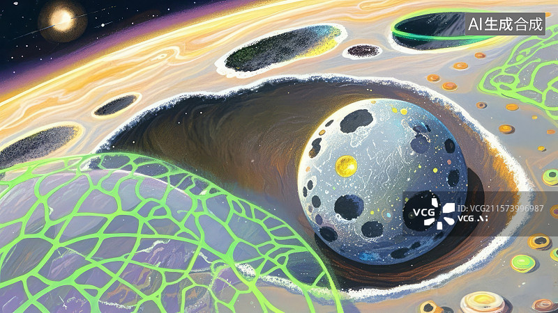 【AI数字艺术】宇宙细胞结构与行星嵌合艺术图片素材