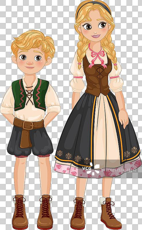 穿着传统巴伐利亚服装的男孩和女孩图片素材