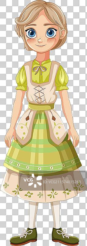 穿着绿色和米色裙子的女孩图片素材