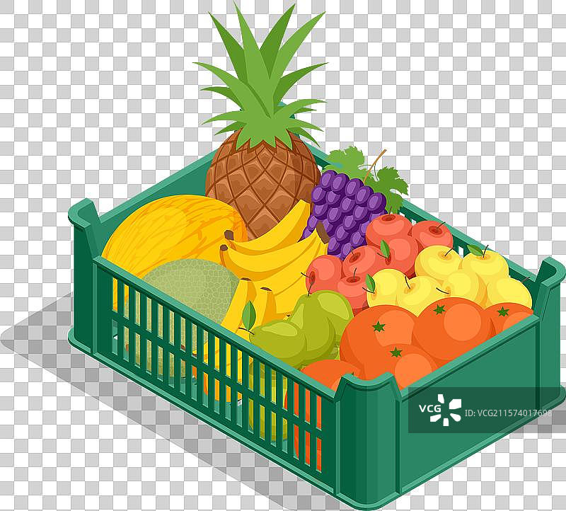 等距盒子里装满新鲜成熟的水果图片素材