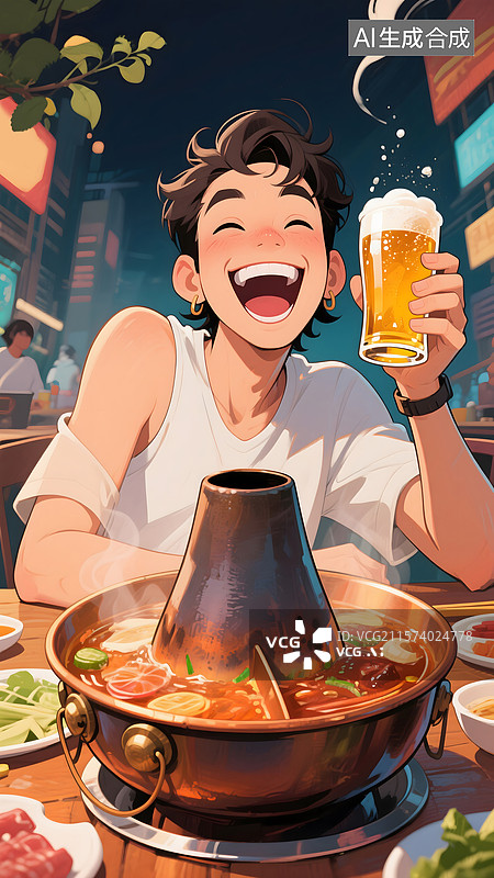 【AI数字艺术】火锅啤酒夜宵插画图片素材