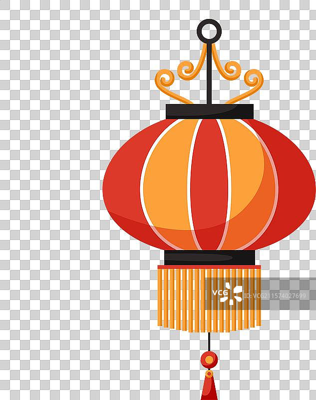 红色金色灯笼，上面有金色漩涡装饰图片素材