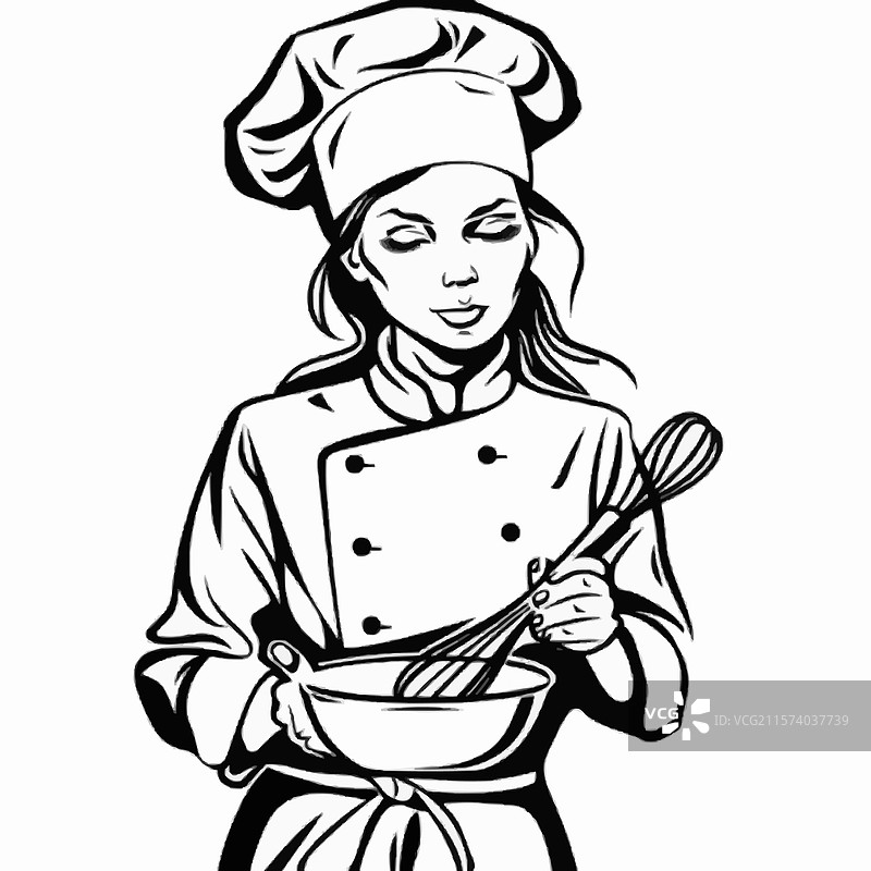 女性厨师在碗中搅拌 - 烹饪场景图片素材