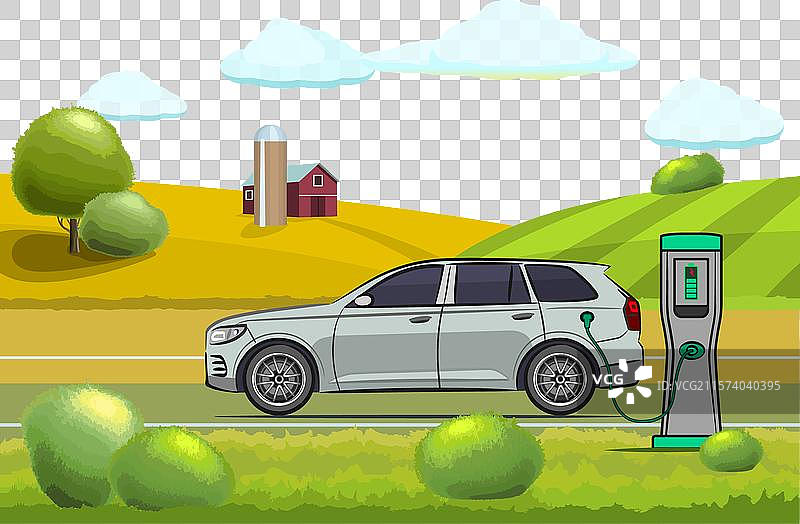 现代电动汽车与充电站图片素材