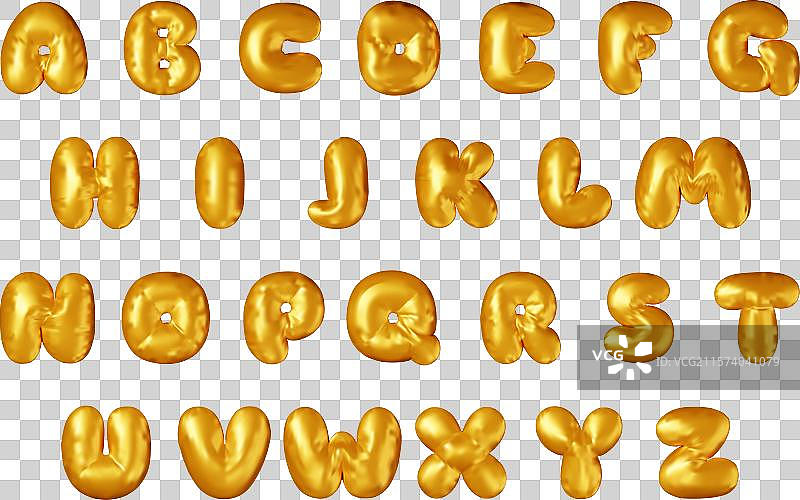 3D金属质感金色字母气球套装图片素材