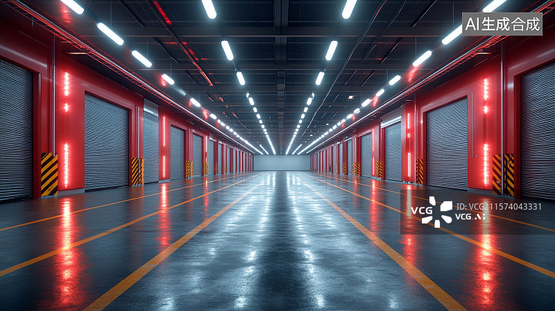 【AI数字艺术】现代工业仓库内部图片素材