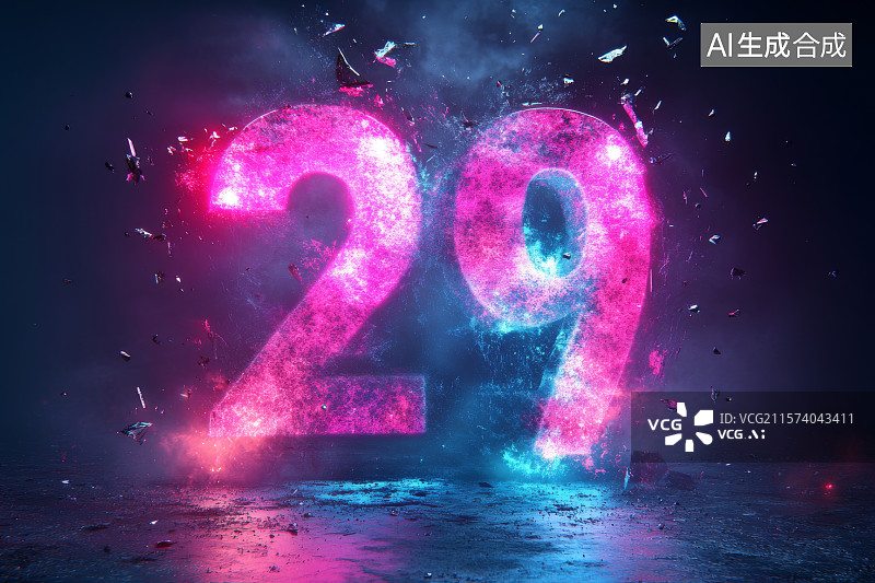 【AI数字艺术】霓虹灯效果的数字29图片素材