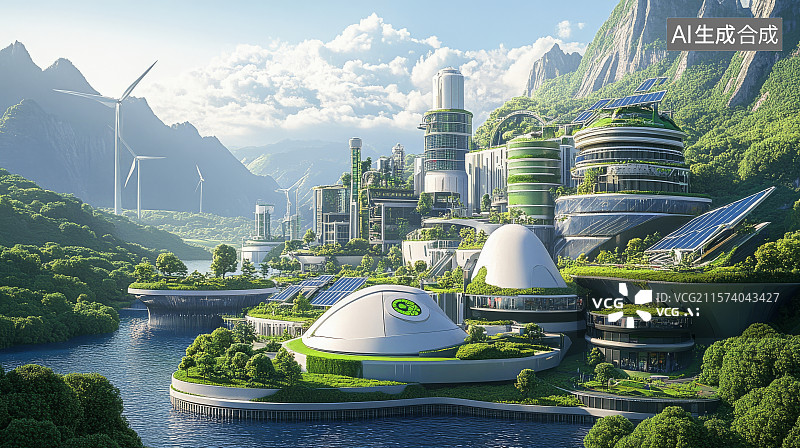 【AI数字艺术】科幻插画未来的节能环保城市图片素材