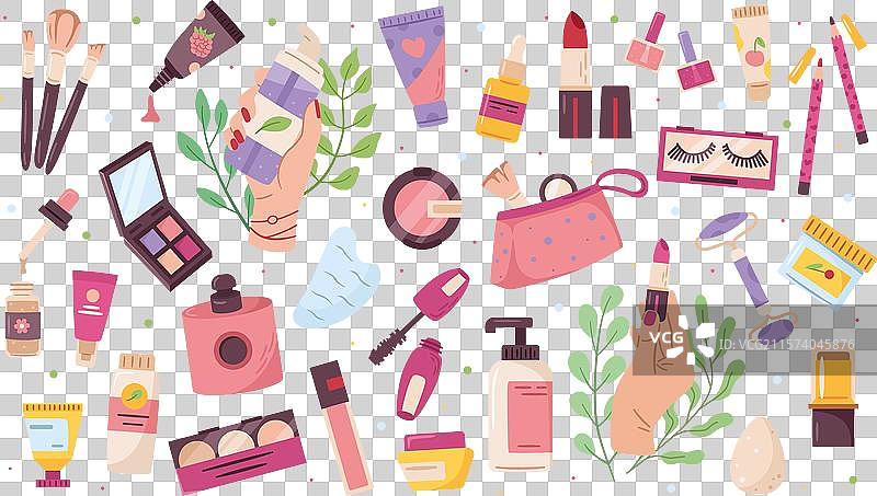 各种化妆品和化妆产品在白色背景上图片素材