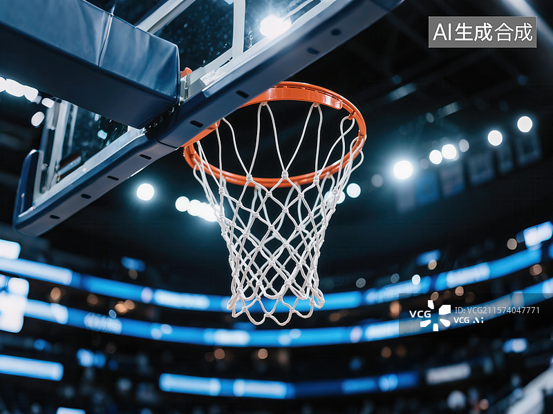 【AI数字艺术】篮筐特写：赛场光影里的竞技瞬间图片素材