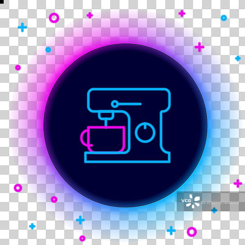 发光的霓虹线电动搅拌器图标孤立于背景上图片素材