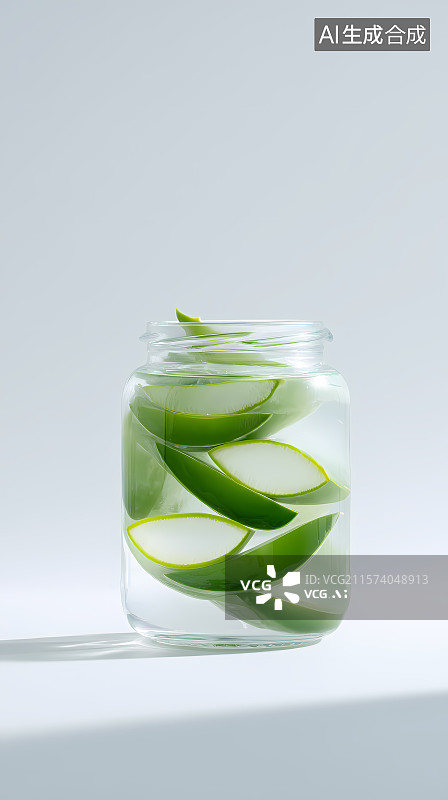【AI数字艺术】玻璃罐中的芦荟切片图片素材