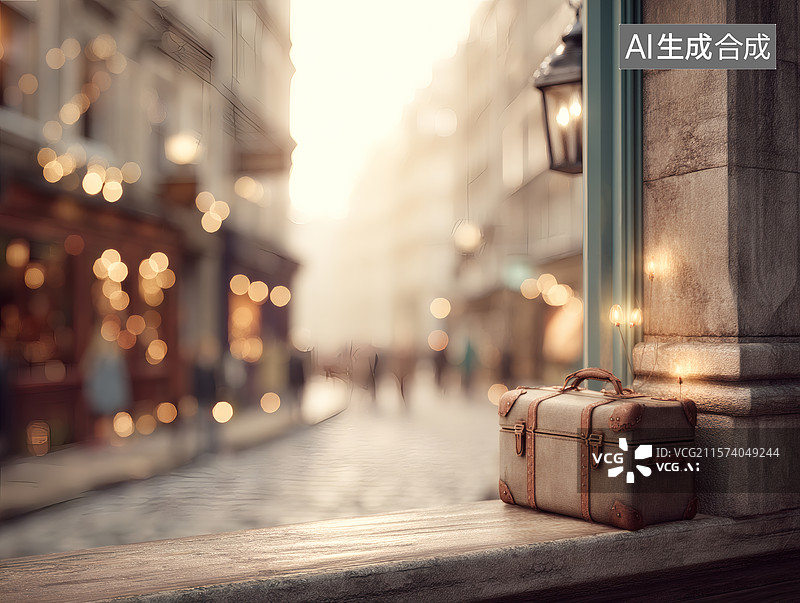 【AI数字艺术】复古街角的行李箱图片素材