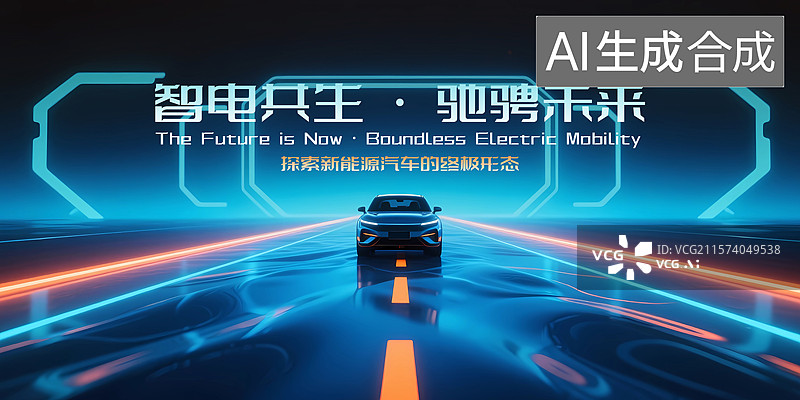 【AI数字艺术】新能源汽车活动会议展板图片素材