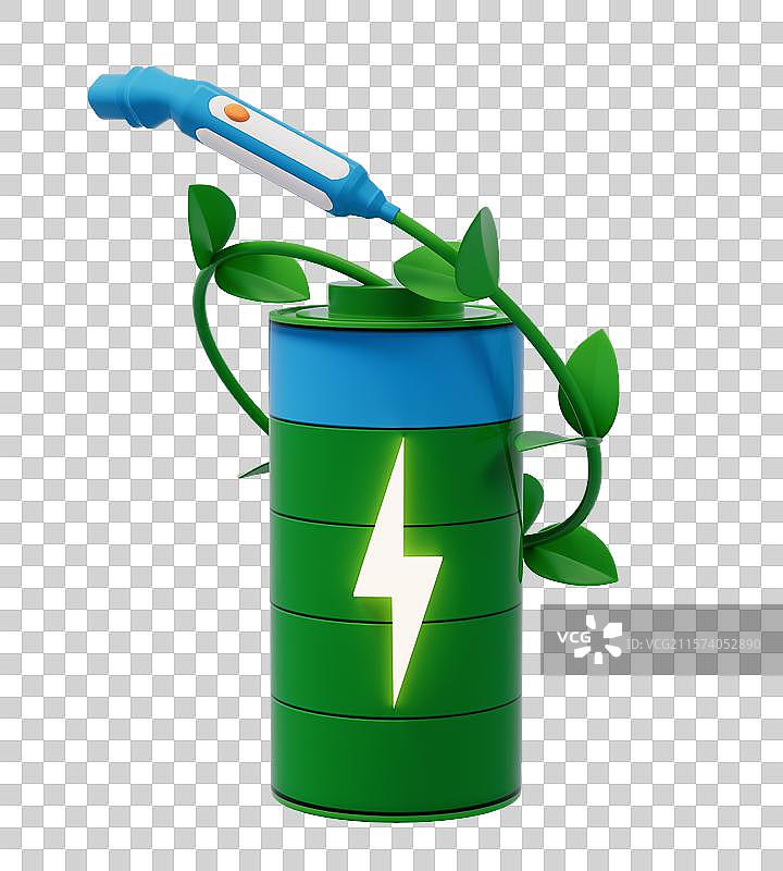 新能源环保电池元素3D插画图片素材