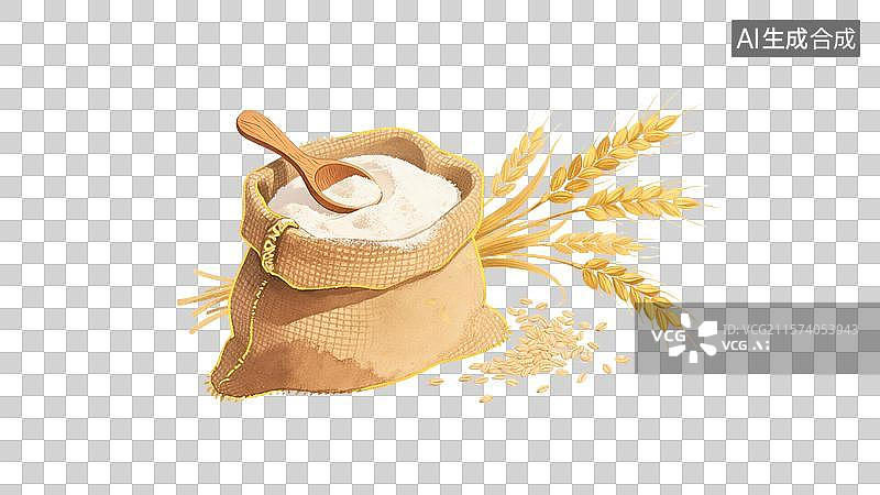 【AI数字艺术】一袋粮食米和稻谷元素图片素材