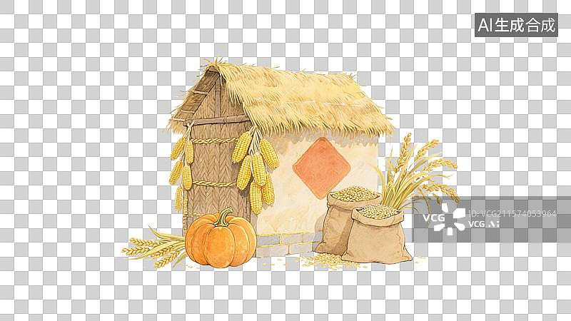 【AI数字艺术】稻谷仓库和粮食插画元素图片素材