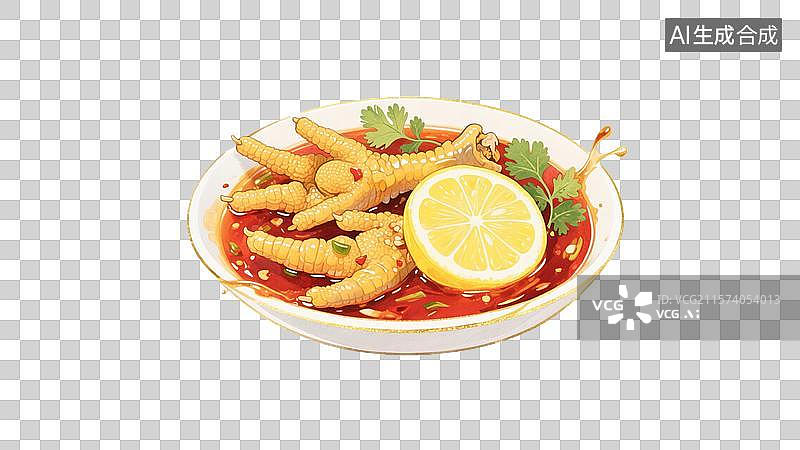 【AI数字艺术】酸辣柠檬凤爪美食插画元素图片素材