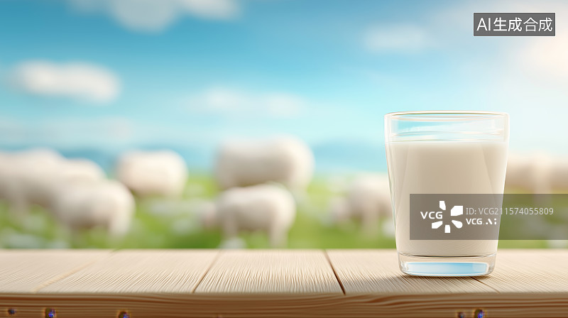 【AI数字艺术】乳品饮料主题海报——牧场上的一杯牛奶图片素材