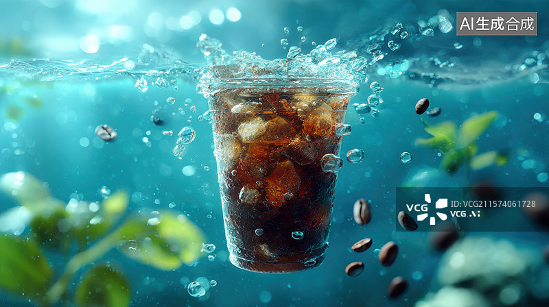 【AI数字艺术】冰镇饮料在水下漂浮图片素材