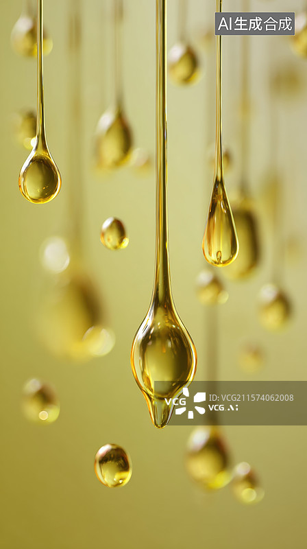 【AI数字艺术】金色液体滴落的瞬间图片素材