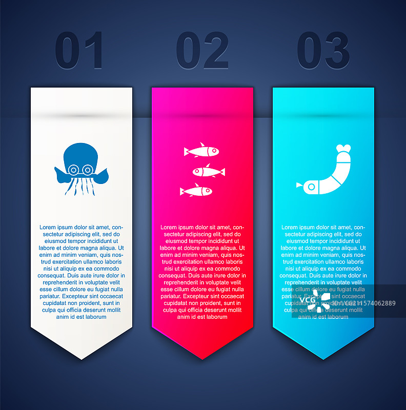 设立章鱼、鱼类和虾类的商业。图片素材