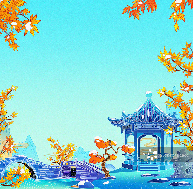 亭子枫叶下霜图片素材