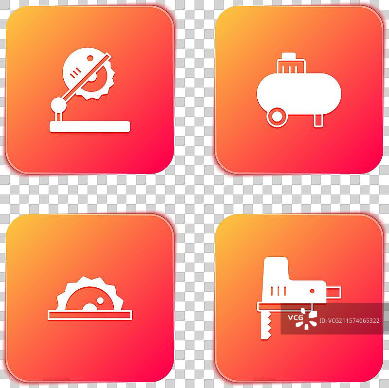 为木工设置台锯和空气压缩机图片素材