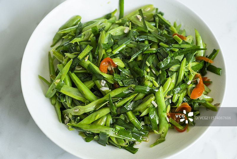 家常菜之韭菜四季豆图片素材