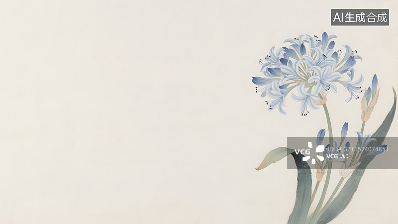 【AI数字艺术】水墨画百子莲居右图片素材