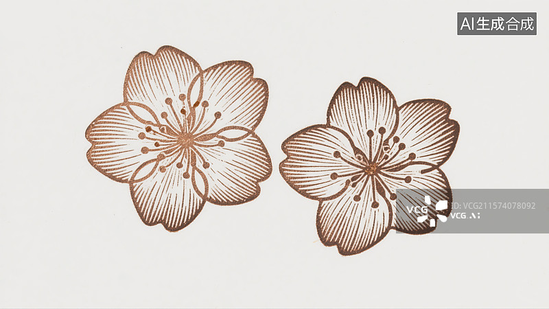 【AI数字艺术】2多樱花版画插画传统文化教育书籍配图黑白双花细致壁纸植物花卉书籍封面图片素材