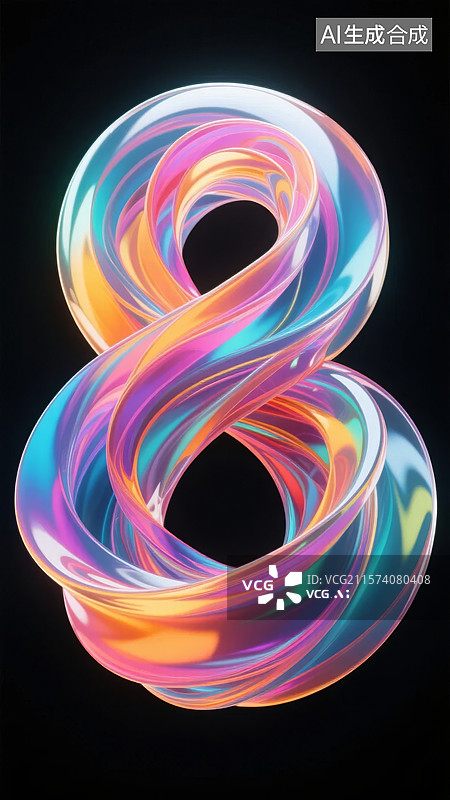 【AI数字艺术】彩虹色扭曲数字八的抽象艺术图片素材