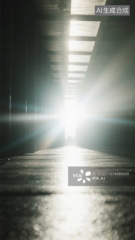 【AI数字艺术】光线穿透隧道尽头的明亮景象图片素材