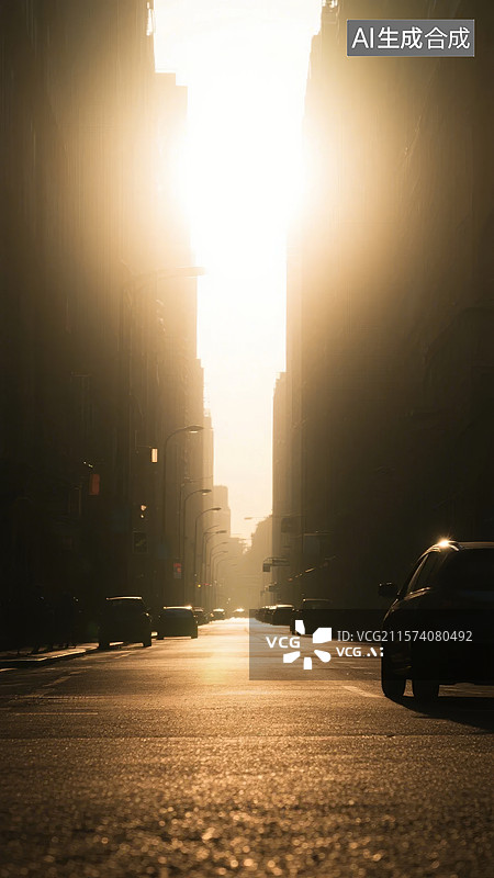 【AI数字艺术】城市街道夕阳下的光影图片素材