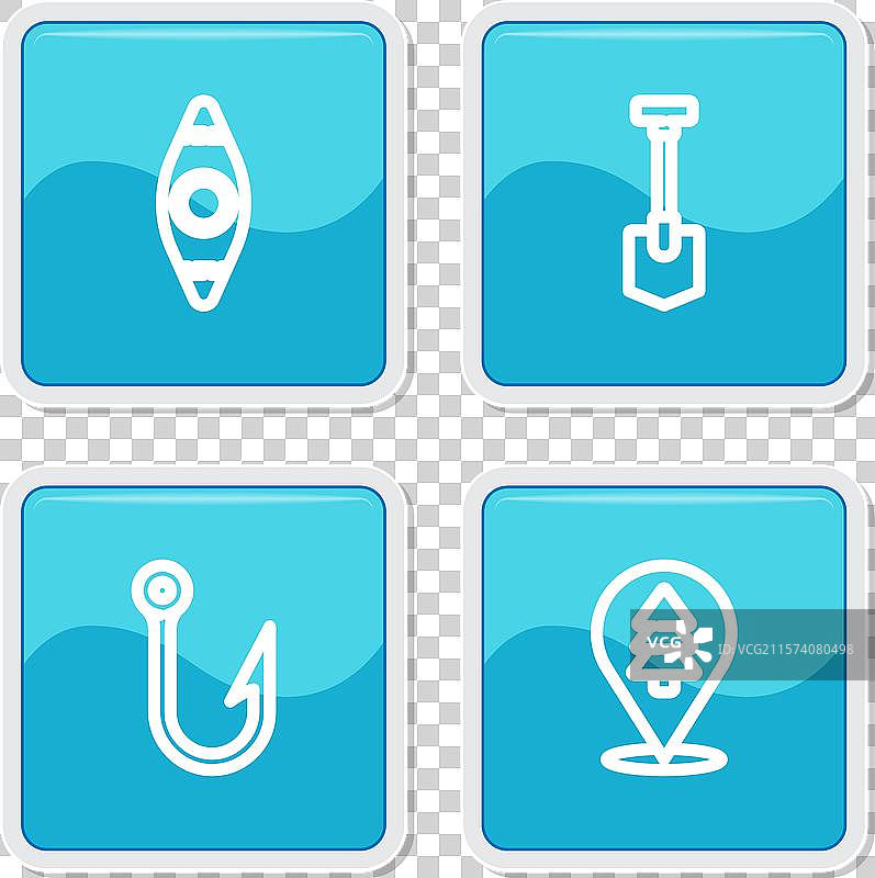 设置划艇或独木舟铲子钓鱼钩和图片素材