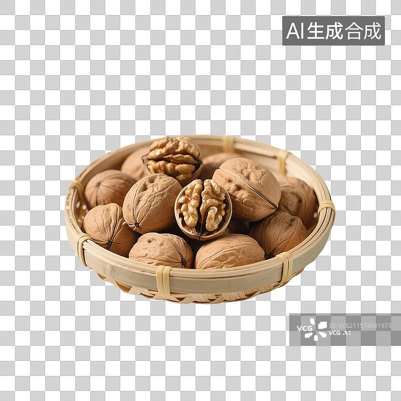 【AI数字艺术】核桃仁，核桃特写，一箩筐核桃，坚果，免抠元素图片素材