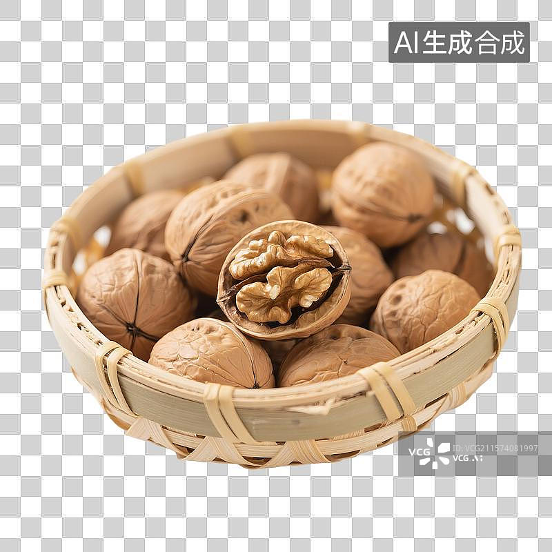 【AI数字艺术】核桃仁，核桃特写，一箩筐核桃，坚果，免抠元素图片素材