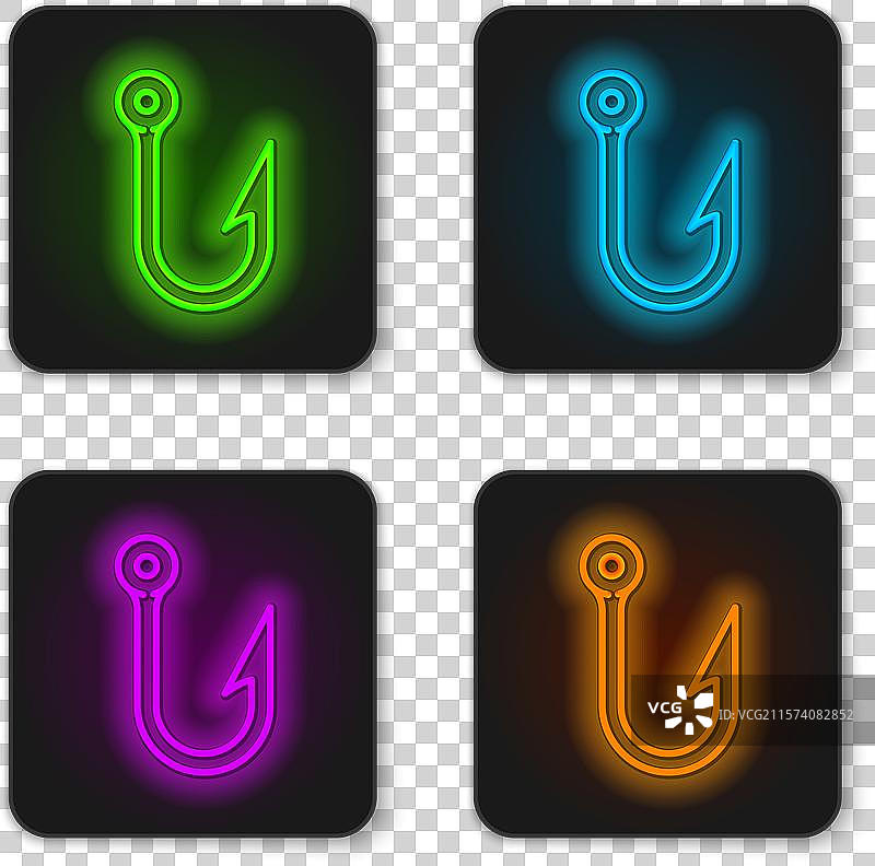 发光的霓虹线钓钩图标，独立于背景图片素材