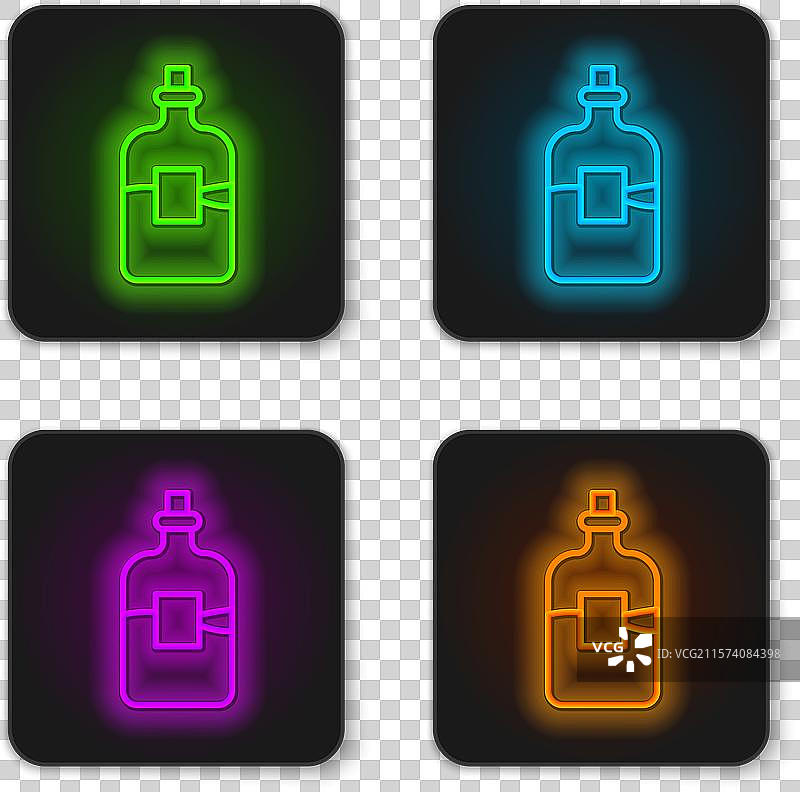 发光的霓虹线伏特加玻璃瓶图标图片素材