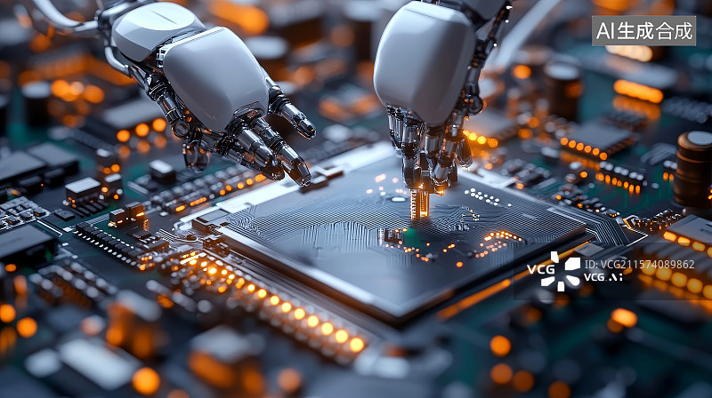 【AI数字艺术】人工智能机械臂制造芯片图片素材