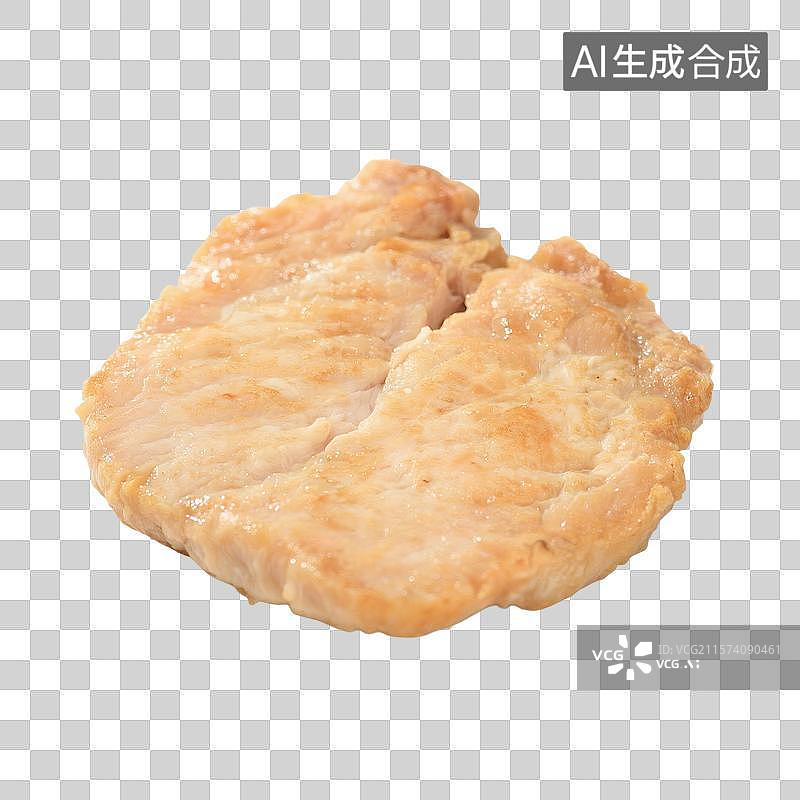 【AI数字艺术】白色背景上一块熟的猪肉特写，煎猪排，猪里脊肉图片素材