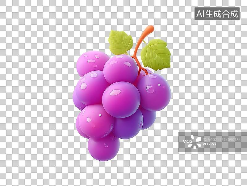 【AI数字艺术】【免抠png素材】一串3D卡通紫葡萄图片素材